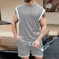 thumbnail image 2 of REORIAFEE Men's Set Set Fashion Summer Activewear Casual Set Men's Sports Set Gym Sets Men's Fashion Sports Patchwork Sleeveless Vest Shorts Suit Gray S, 2 of 8