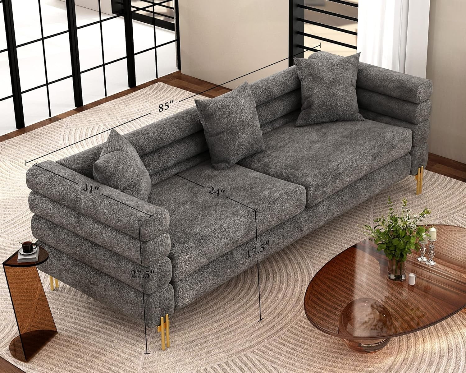 AMERLIFE Retro High Back 85 inch Oversized Sofa - 3 Seater