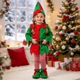 thumbnail image 4 of REDARER Kids Christmas Elf 4PCS Set Holiday Cosplay Outfit with Elf Hat Dress Striped Tights and Elf Shoes,14-15 Years, 4 of 4