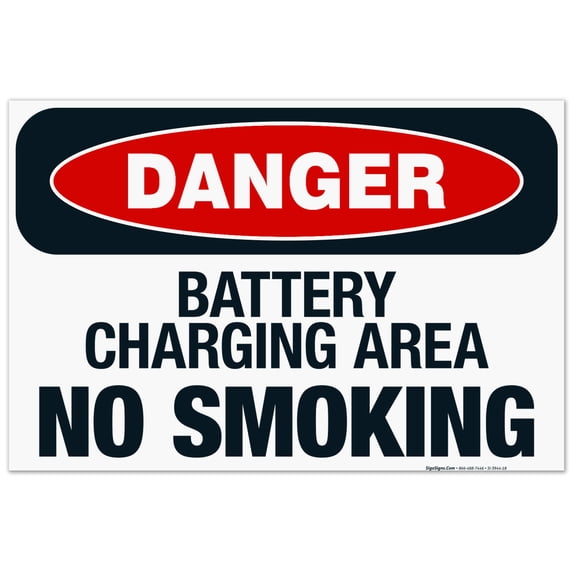 Danger Battery Charging Area No Smoking Sign, OSHA Danger Sign, 24x36 Corrugated Plastic