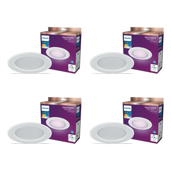 Philips Smart Wi-Fi Connected LED 85-Watt Recessed Can Downlight, Frosted Color & Tunable White, Dimmable, 5-6 inch Trim Size, E26 (4-Pack)