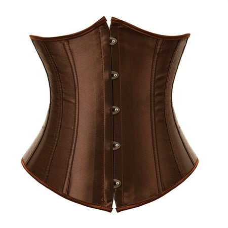 Stay Corset Underbust Corset Top Women Satin Lace Up Boned Underbust Corset Gothic Corset Brown XS