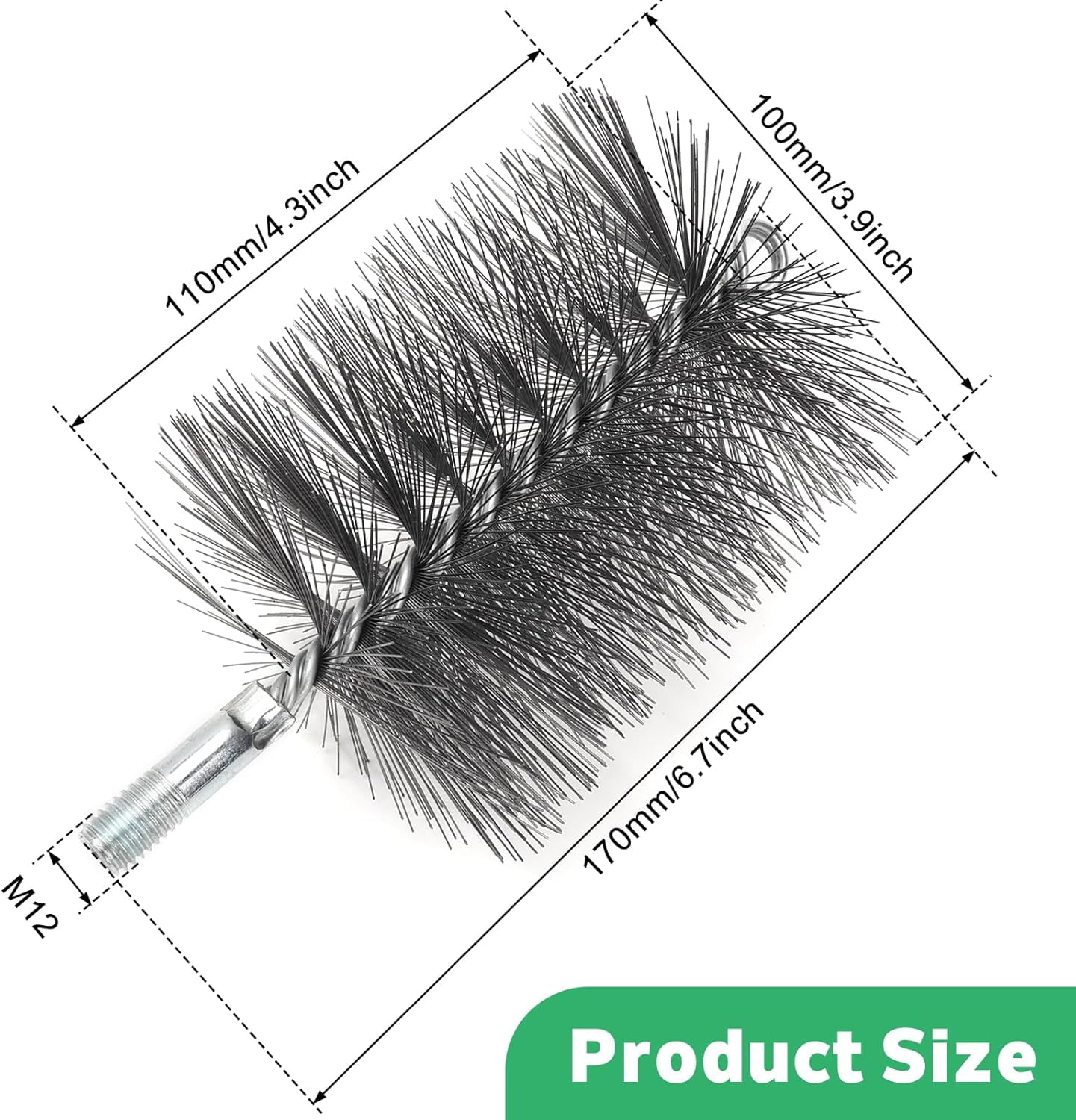 ABCISI Chimney Steel Cleaning Brush with 1/4" Metric Thread Fitting for Insulated Chimneys, Stainless Steel or Metal Stove Pipes, Works with Most Chimney Rod Sets (4 Inch)