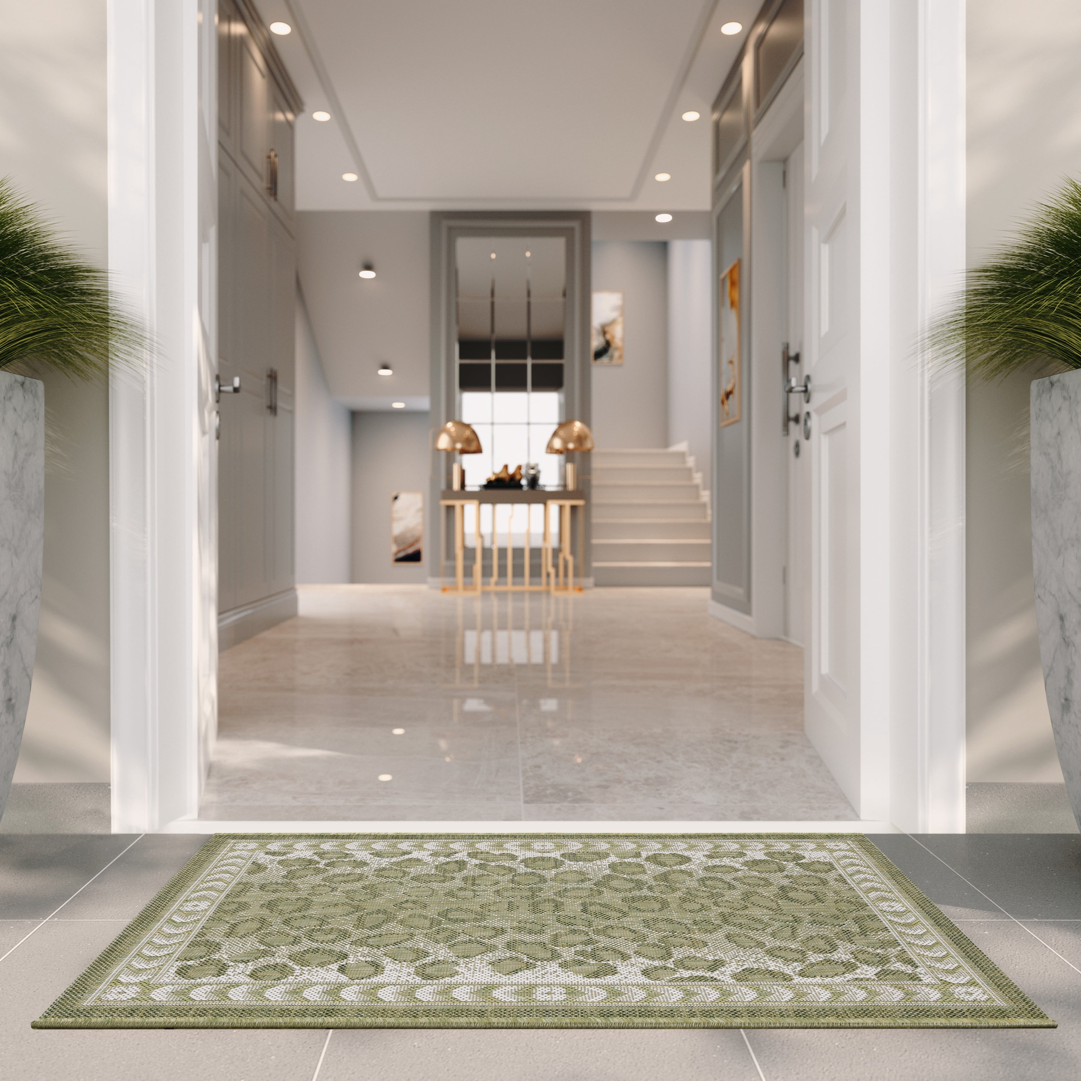 Safavieh Courtyard Candace Spotted Indoor/Outdoor Area Rug, Light Green/Ivory, 9' x 12'