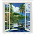 thumbnail image 3 of Ambesonne Tropical Shower Curtain, Sea Palms Exotic Village, 69"Wx84"L, Green and Sea Blue, 3 of 3