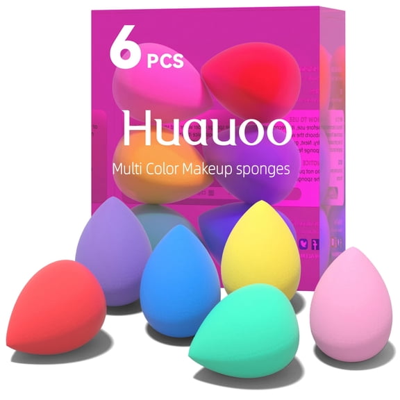 Huauoo 6 Pcs Makeup Sponges Set, Makeup Sponges for Foundation, Latex Free Beauty Sponges, Multiple Colors