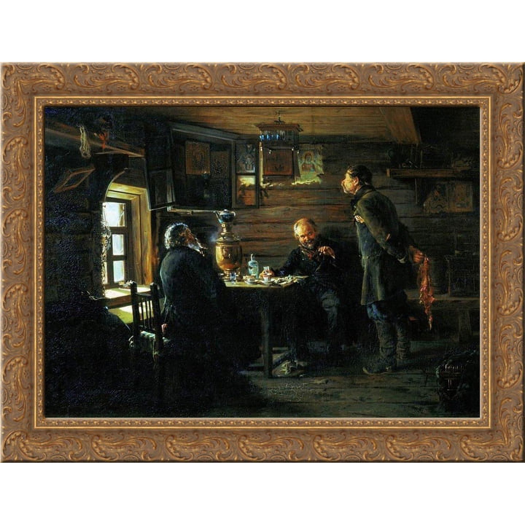 Fans of nightingales 24x20 Gold Ornate Wood Framed Canvas Art by Makovsky Vladimir
