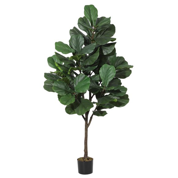 Figuier à Feuilles de Violon 5 Pi de Haut Arbre Artificiel, Plante de Sol d'Intérieur Factice avec 63 Feuilles, Verdure de Décoration pour Chambre, Salon, Bureau, Coin