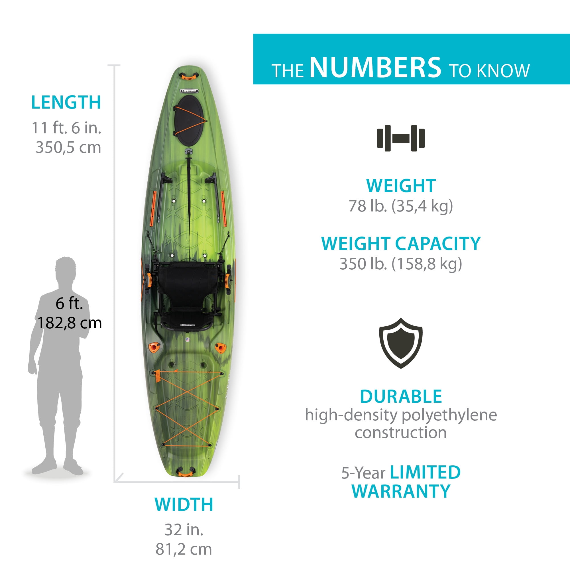 Lifetime Yukon Angler 11 ft 6 in Sit-On-Top Comfort Fishing Kayak, Python Fusion (91042)