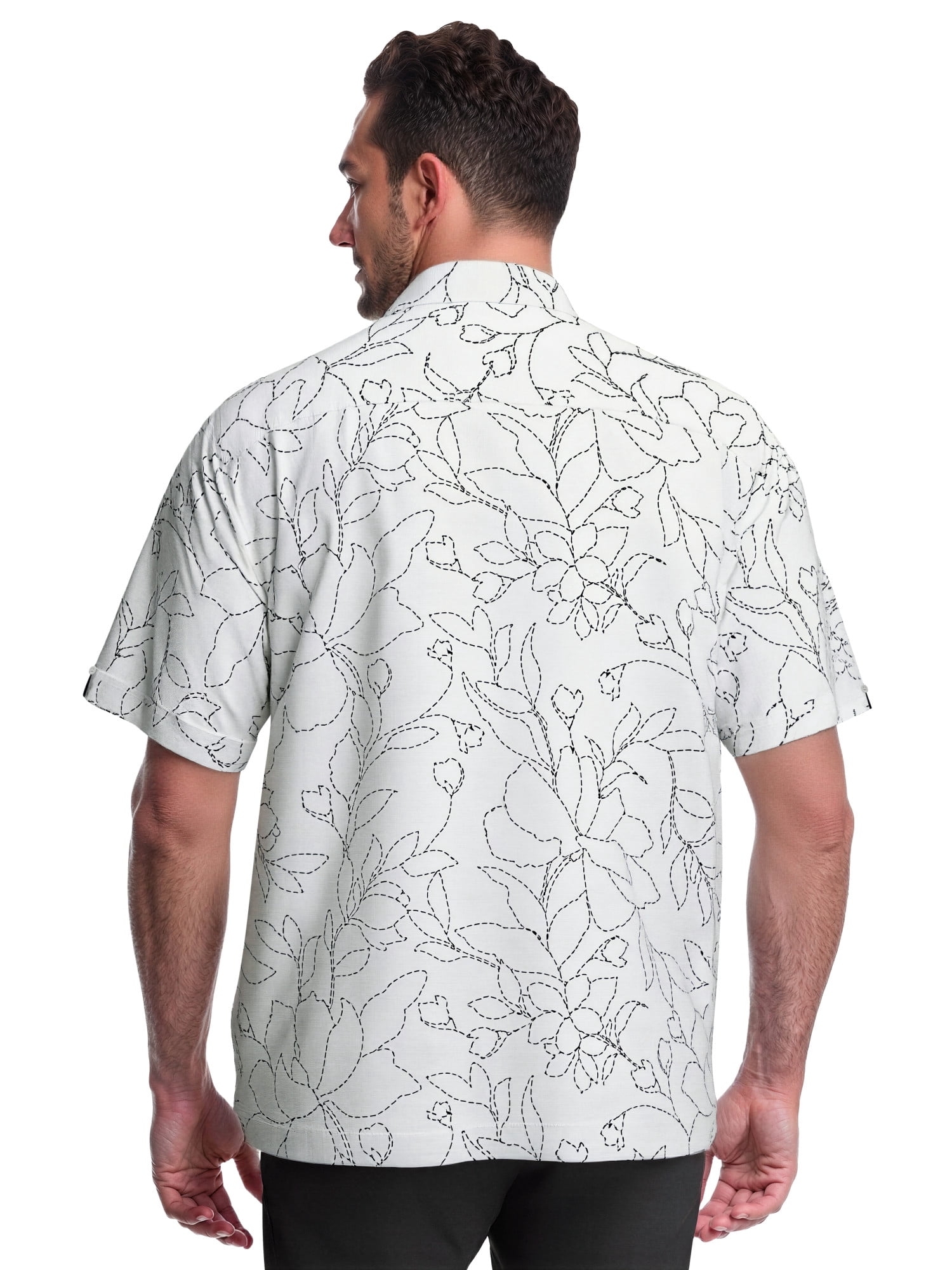 Café Luna Men's and Big Men's Printed Embroidery All-Over Look Short Sleeve Woven Shirt, Sizes S-4X
