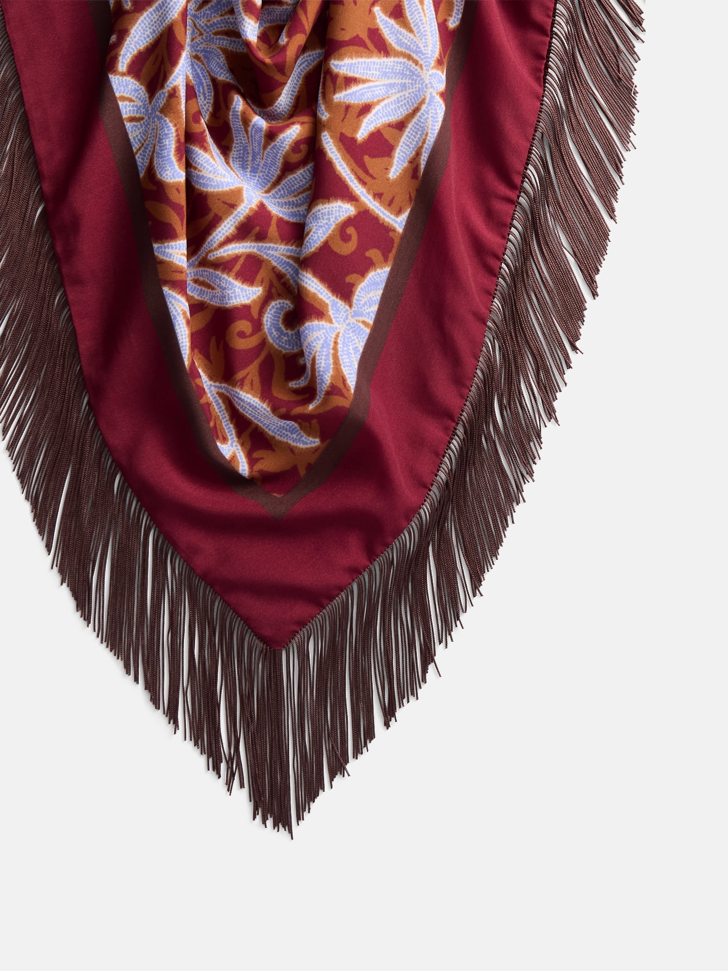 Scenario Women's Printed Fringe Triangle Scarf, Maroon