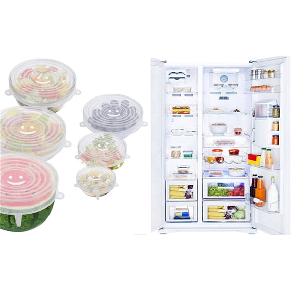 Flexible silicone food storage lids, round, reusable food lids, suitable for bowls, cups, plates. Food-grade silicone food wrap, 6-pack (transparent).