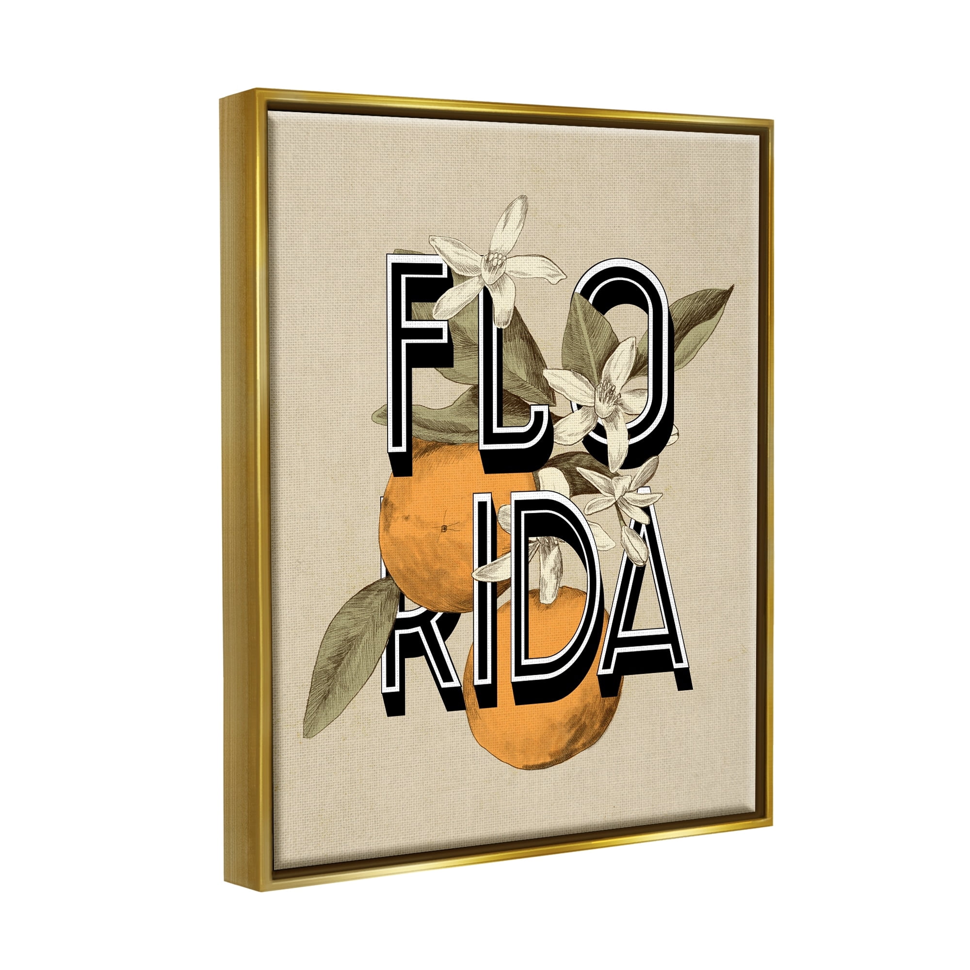 Stupell Industries Florida Orange Blossoms State Flower Typography Graphic Art Metallic Gold Floating Framed Canvas Print Wall Art, Design by Daphne Polselli