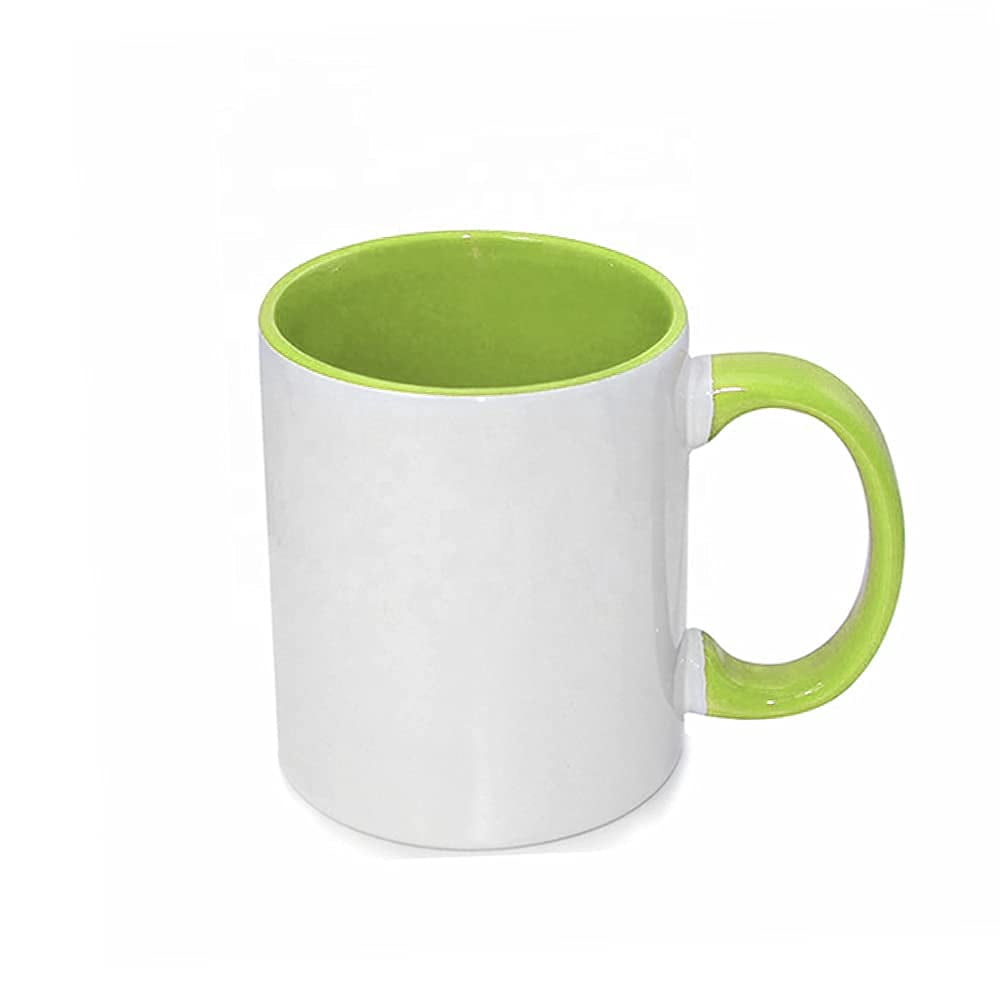 MR.R 11oz Set of 6 Sublimation Blanks Dishwasher Ceramic Coffee Mugs with Green Color Mug Inner and Handle Drinking Cup Mug For Milk Tea Cola Water