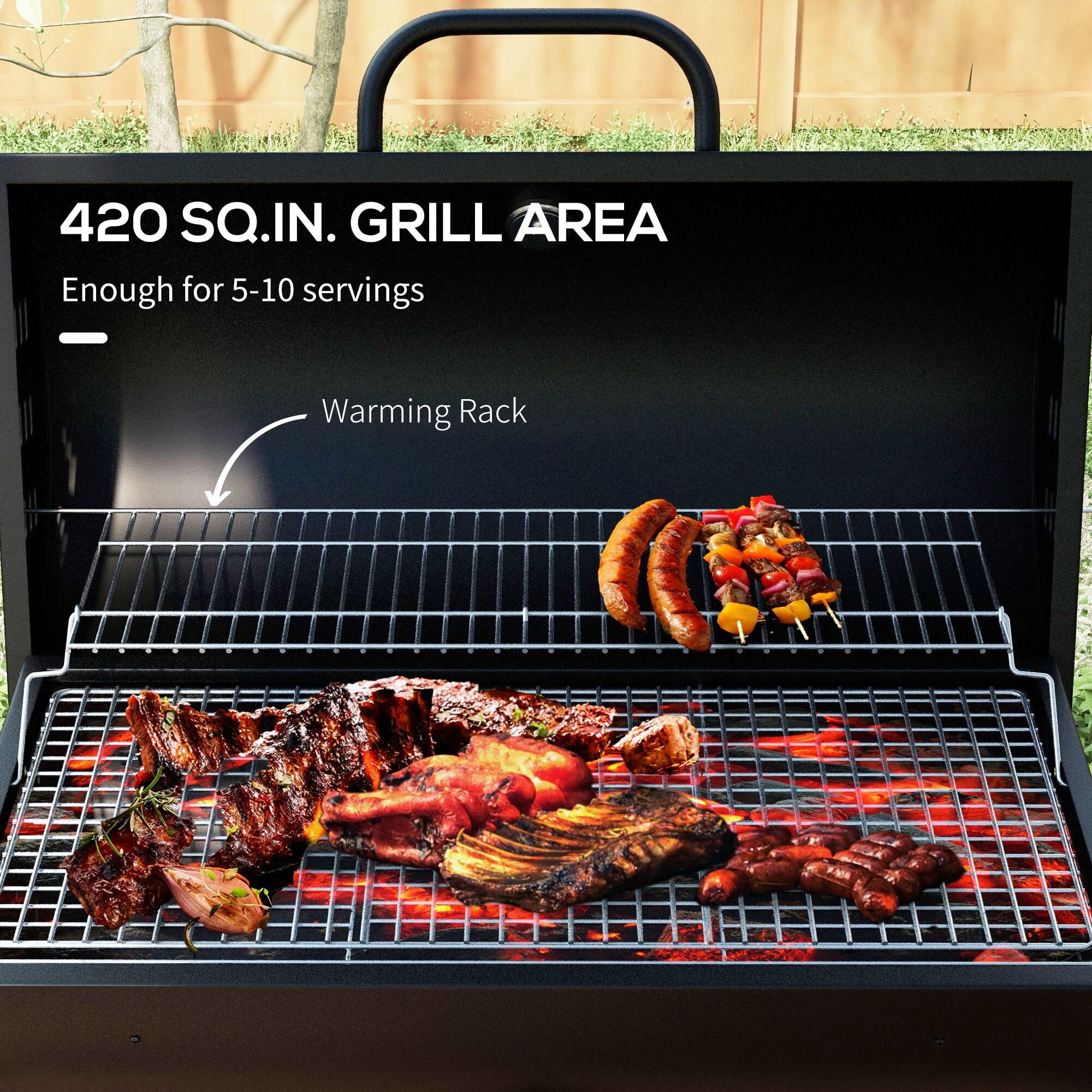 Outdoor Grill, Barrel Charcoal BBQ Grill with 420 sq.in. Cooking Area, Outdoor Barbecue with Wheels, Ash Catcher and Built-in Thermometer for Patio Picnic, Backyard Party, Black, Black BBQ Grill