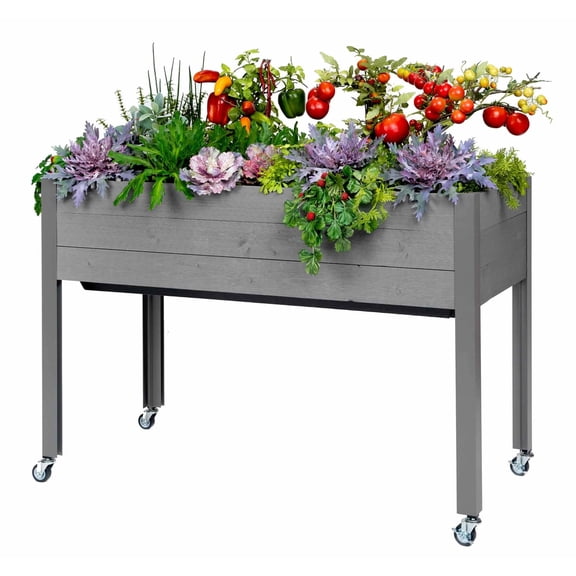 CedarCraft 21x47x32 Inch Self Watering Planter, Gray, with Greenhouse Cover