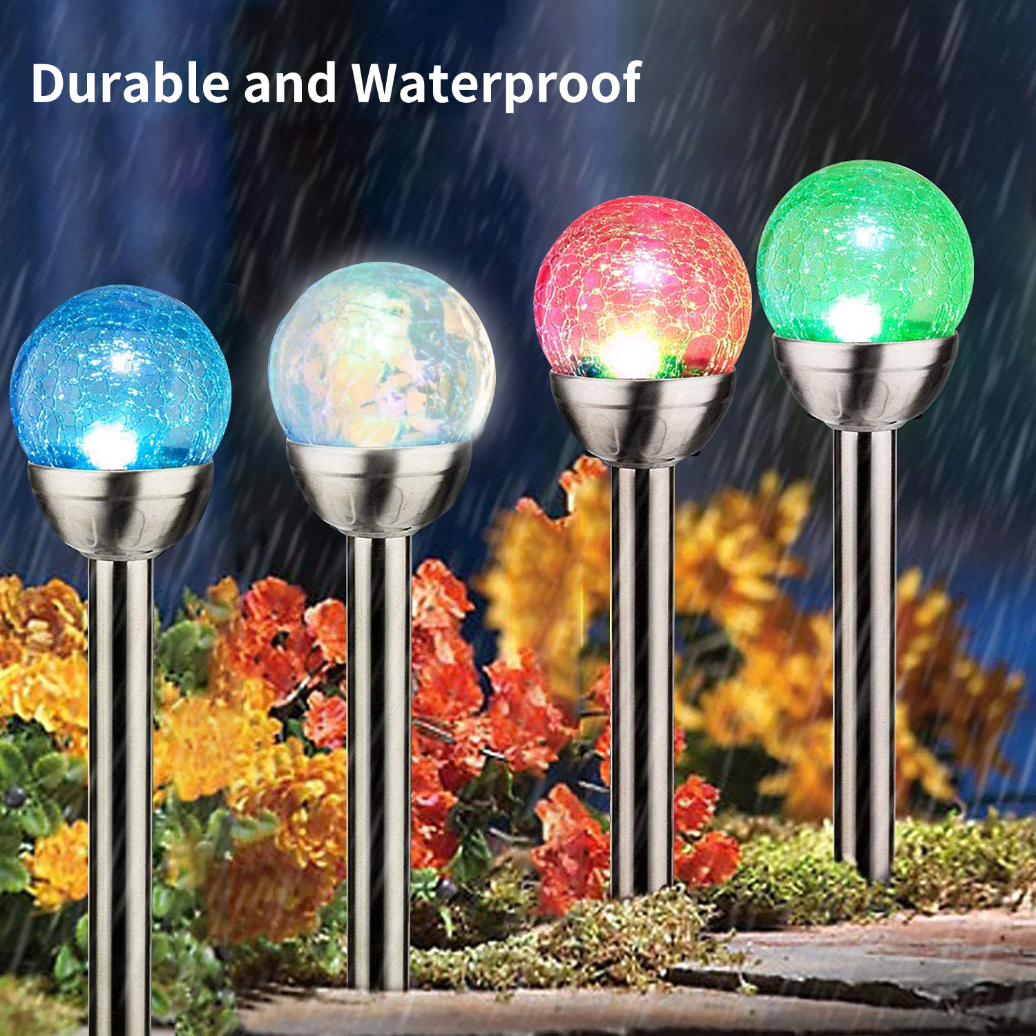 Solarek 4-Pack Solar LED Garden Lights - Color Changing Pathway Lamps With Stainless Steel Finish, Auto Dusk-to-Dawn
