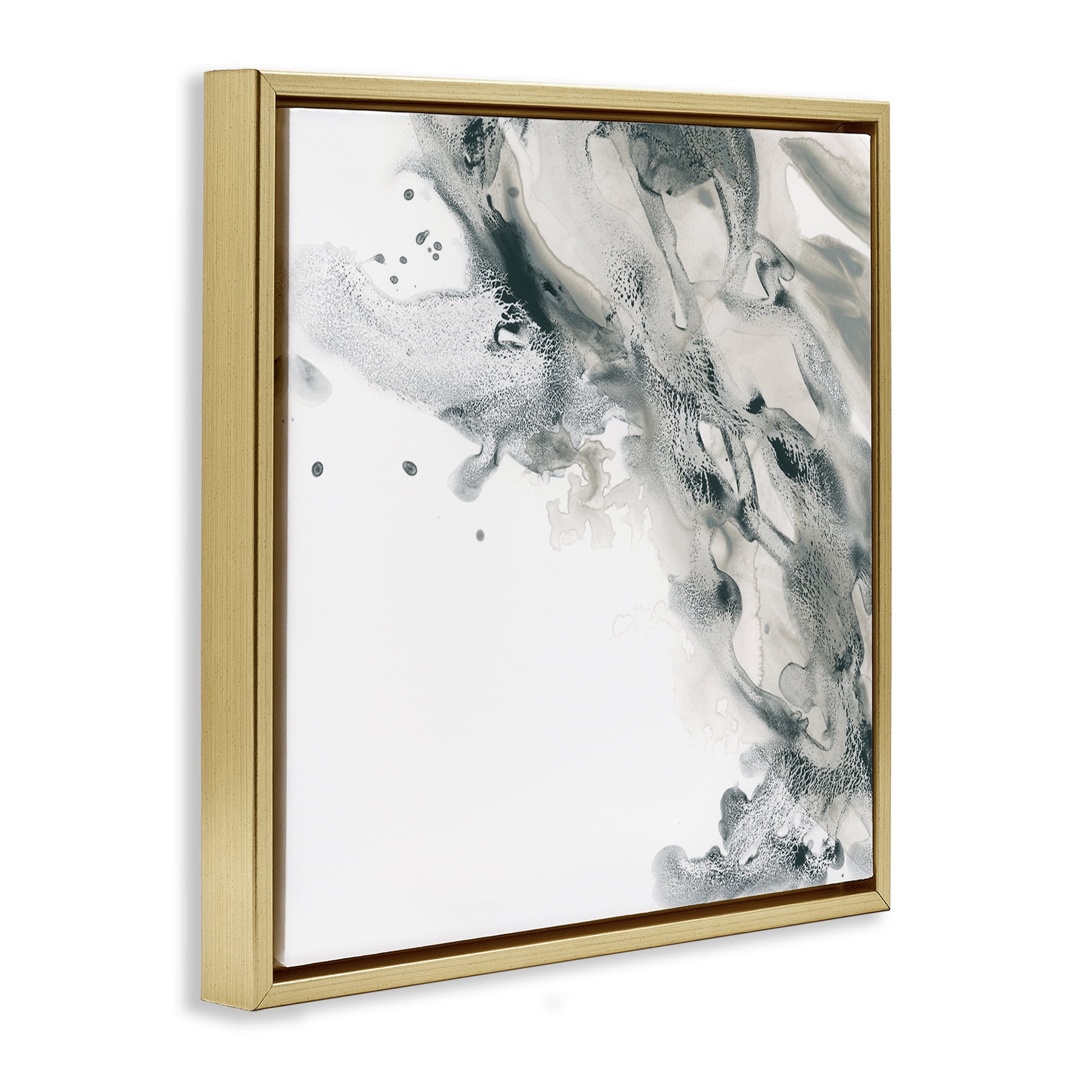 Stupell Industries Grey Swirled Liquid Abstract Painting Gold Floater Framed Canvas Art Print Wall Art, 25 x 25