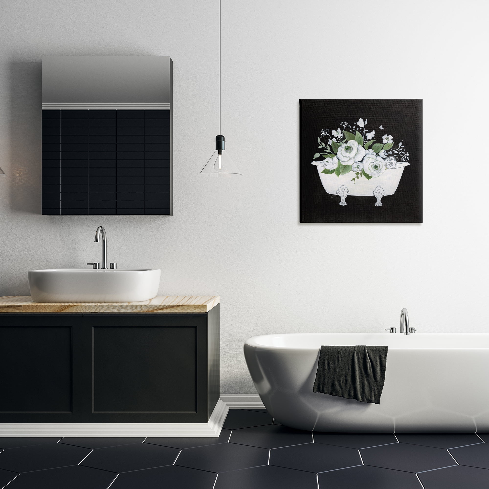 Stupell Industries White & Black Bath Typography Painting Gallery Wrapped Canvas Art Print Wall Art, 24 x 24