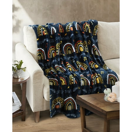 Way To Celebrate, Grateful Rainbows Throw Blanket, Blue, 50"x60"