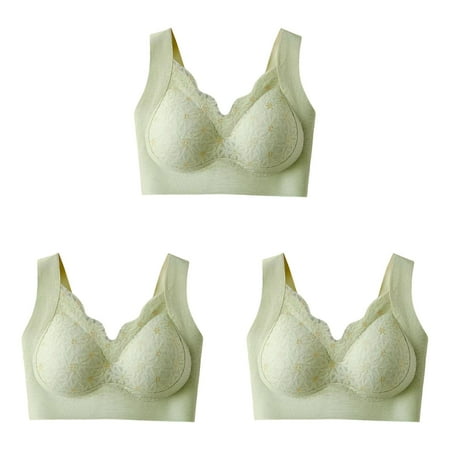 Women S Front Side Buckle Bra Womens Lace Edge Without Steel Strapless Bra for Women Ring Seamless Gathering Bra S Adjustment Yoga SleepGreen (3Packs)