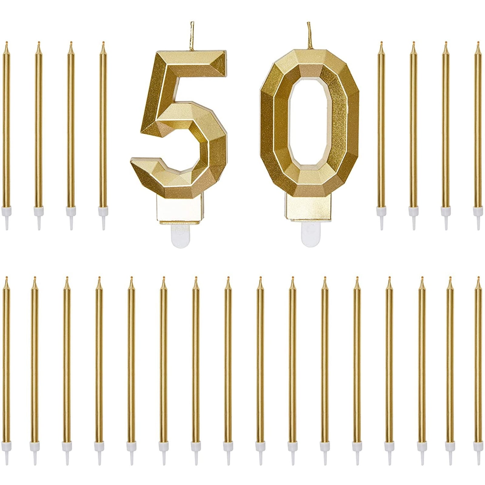 Number 40 Cake Topper with Candles in Holder for 40th Birthday Gold, 26 Pieces