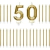 Gold 50th Birthday Number 50 Cake Candles Topper with Holders for Party Supplies Decorations