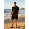 thumbnail image 6 of Zehisen Mens Summer Outfits 2 Piece Beach Shirt Shorts Set Coconut Button Casual Vacation Summer Set Black L, 6 of 7