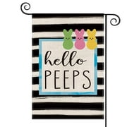 Hello Peeps Watercolor Stripes Bunny House Flag Vertical Double Sized, Spring Easter Rabbit Holiday Yard Outdoor