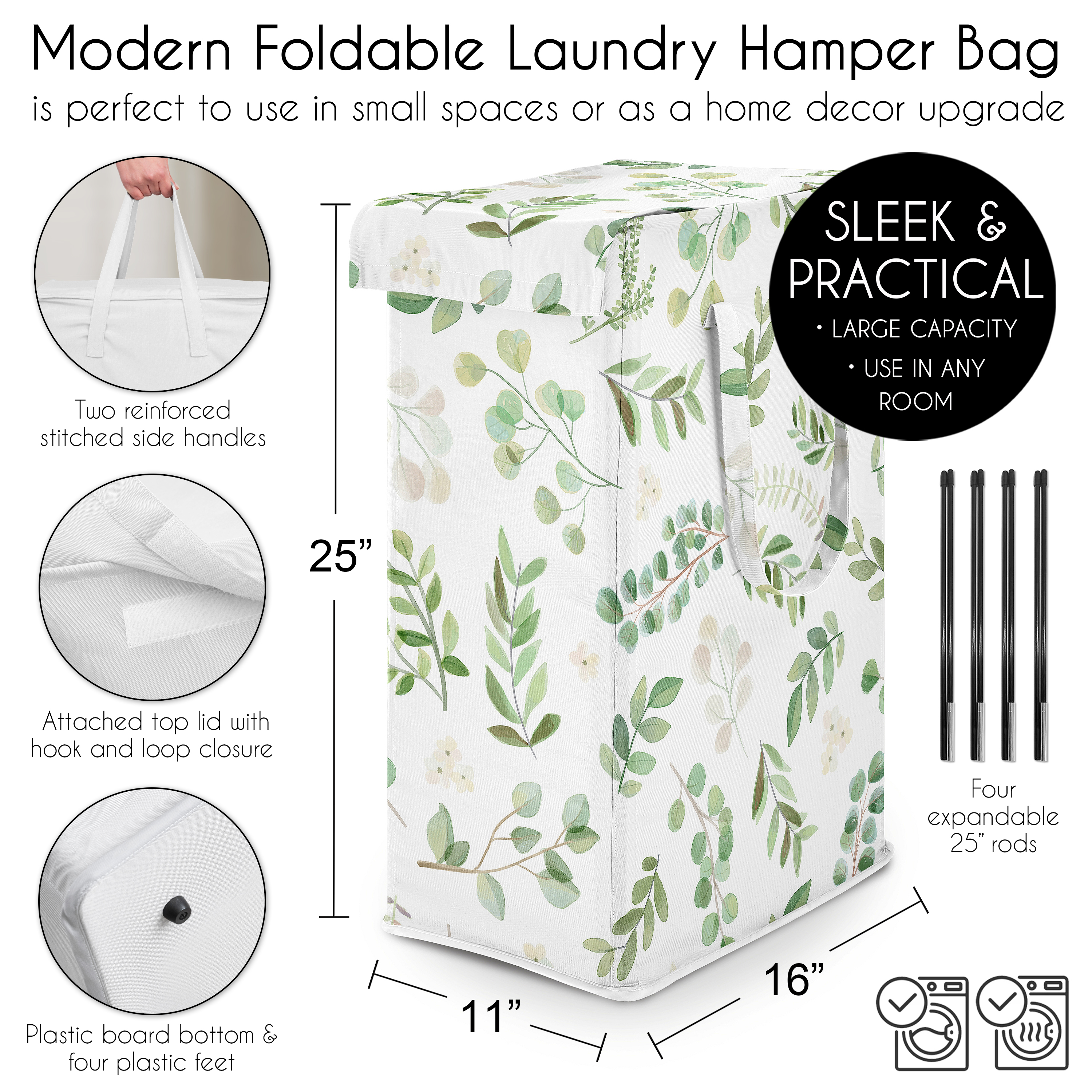 Botanical Green Foldable Laundry Hamper with Handles Boy or Girl Gender Neutral Unisex by Sweet Jojo Designs