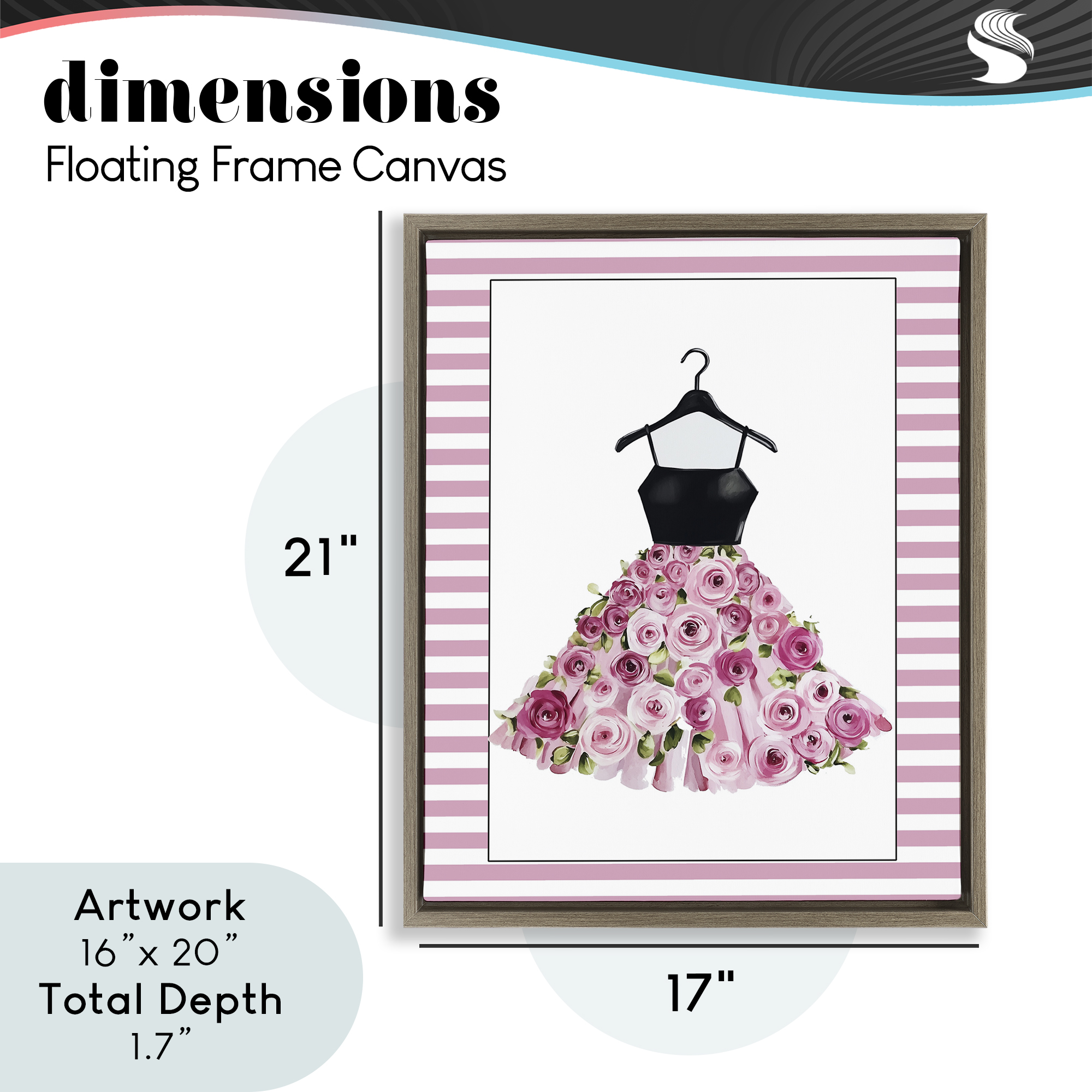 Flower Bedecked Dress Brown Framed Floater Canvas Wall Art, design by Christine Simpson Art