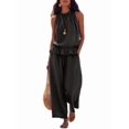 thumbnail image 2 of Women's Linen 2 Piece Outfits Sleeveless Ruffle Top Wide Leg Pants Summer Loungewear Beach Sets Black S, 2 of 8