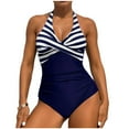 thumbnail image 2 of YueHuiYing Women's Vintage Graphic Print One Piece Swimsuit Criss Cross Halter Neck Bathing Suit, 2 of 5