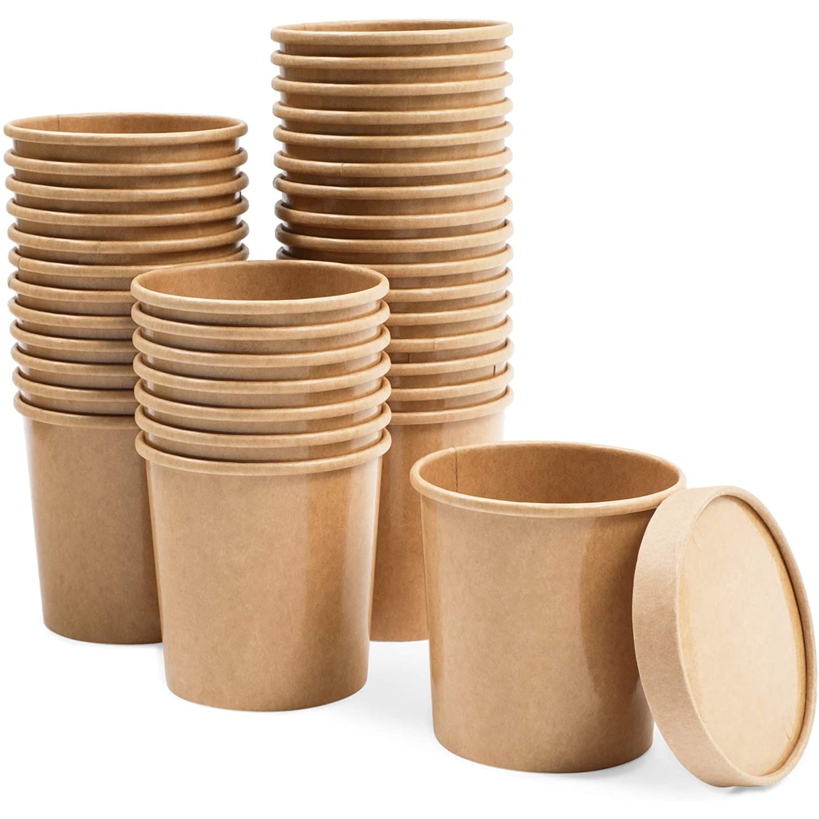 36 Pack 16 oz Disposable Soup Containers with Lids, Take Out Cups for Hot or Cold Food to Go, Ice Cream Storage, Kraft