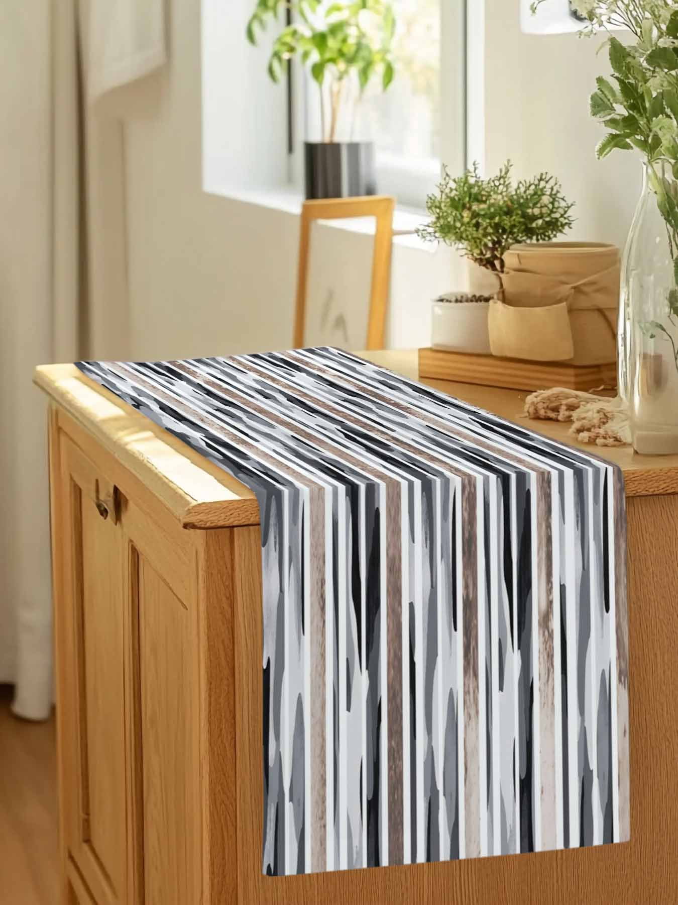 Gray Gradient Camo Table Runner, Abstract Mottled Stripe Vintage Washable Cotton-linen Table Runners Dining Kitchen Decoration for Everyday Home Wedding Party Decor, 13 x 90 Inch
