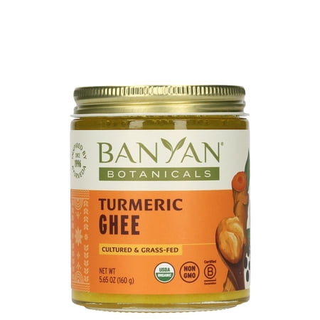 Banyan Botanicals Turmeric Ghee Cultured Grass-Fed Organic Ghee (Clarified Butter) with Turmeric & Ginger Oil & Butter Alternative for Cooking & Baking 5.65 oz Non-GMO Gluten-Free Vegetarian