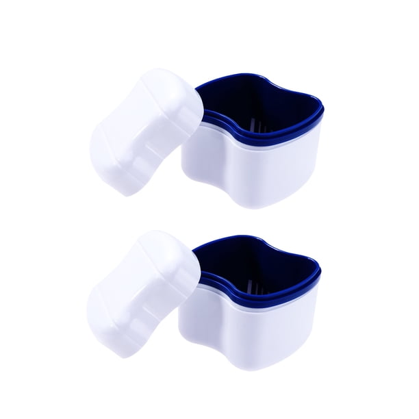 EeaseMX Caja para dentaduras postizas (2 unidades), caja de baño para dentaduras postizas, caja de almacenamiento con cesta de enjuague (azul)