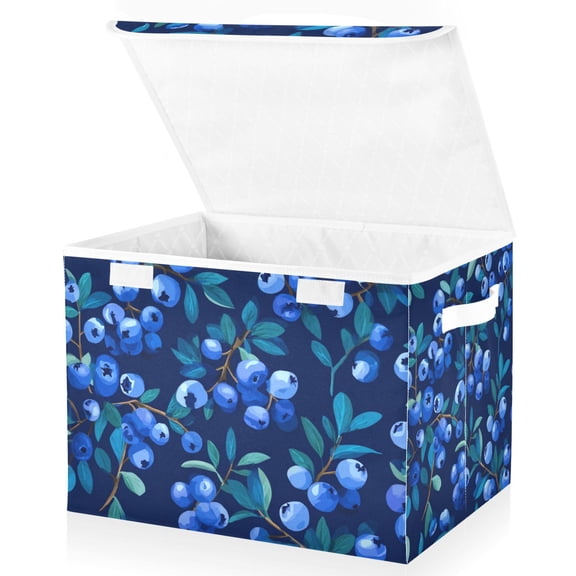 Foldable Fabric Storage Bin With Handle Collapsible Basket Box Storage With Lid Organizer Blue Berry