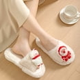 thumbnail image 2 of Lovskoo 2024 Women's Novelty Christmas Slippers Open Toe Cute Santa Claus House Bedroom Slippers Fuzzy Plush Comfy Lined Slide Shoes White, 2 of 8