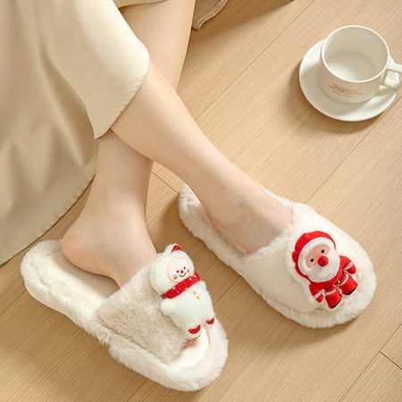 

Apmemiss Clearance Santa Claus Women s Slippers House Bedroom Slippers for Women Fuzzy Plush Comfy Lined Slide Shoes Christmas Gifts