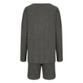 thumbnail image 4 of Lovskoo Pajamas for Women Set Ribbed Knit Lounge Set Long Sleeve Top and Shorts Sleepwear Pajama Set Two Piece Shorts Outfits Set Dark Gray M, 4 of 7