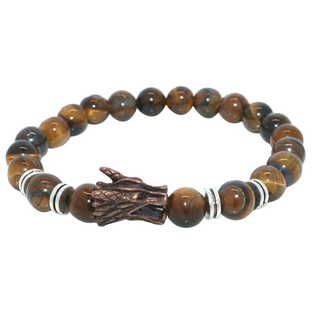 EeaseMX 1 pulsera de cuentas de ojo de tigre de moda, cuerda elástica, joyería decorativa, cuerda de muñeca unisex, accesorio para disfraz con decoración de dragón (colores surtidos).