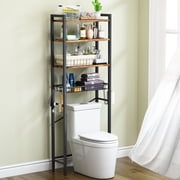 Biemlerfn Over The Toilet Storage Shelf, 4-Tier Wooden Bathroom Organizer Adjustable Saver Space Rack with Toilet Paper Holder, Vintage Brown