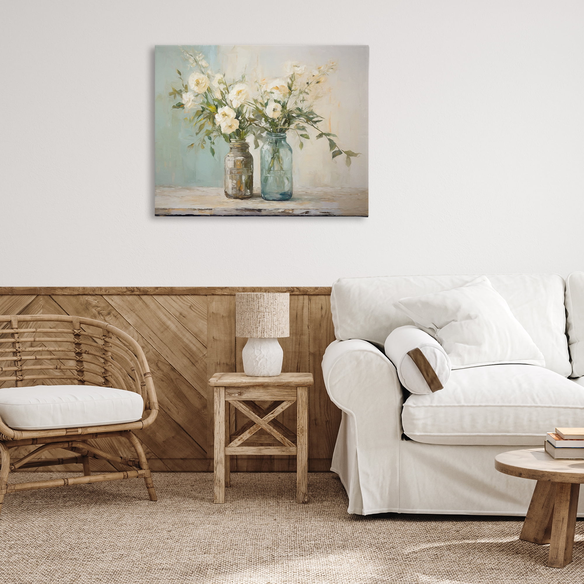 Stupell Industries Mason Jar Bouquet Botanical & Floral Painting Gallery Wrapped Canvas Art Print Wall Art, 40 x 30