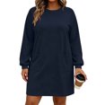 thumbnail image 2 of Women’s Casual T Shirt Dress Long Sleeve Crewneck Loose Fit Winter Mini Dress with Pockets Soft Lightweight Comfortable Daily Wear for Home Travel Shopping, 2 of 8