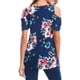 thumbnail image 5 of Qarigey Camiseta de mujer Top con estampado bohemio Top con estampado en frío Blusa de manga corta con hombros descubiertos Prendas para la parte del cuerpo Azul marino L, 5 of 6