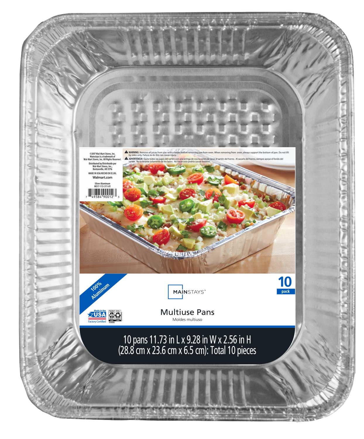 Mainstays Aluminum Half Steam Pan, 11.75" x 9.38", Disposable Catering Pan, 10 Count