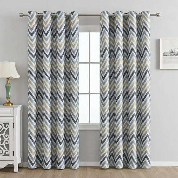 Daboom European Multicolor Geometric Grommet Blackout Curtains, 9.37 x 51.18 in (2 Panels)