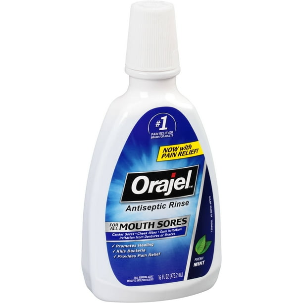 Orajel Antiseptic Rinse for All Mouth Sores, Mint 16 oz