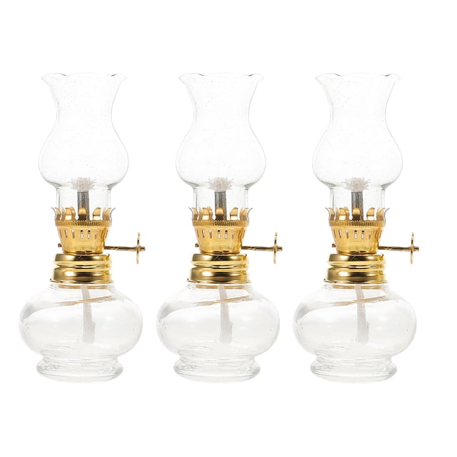 Lámpara de aceite vintage de queroseno, 3 unidades, estilo rústico, transparente, para uso en interiores, decoración del hogar, emergencia, 11,5 cm